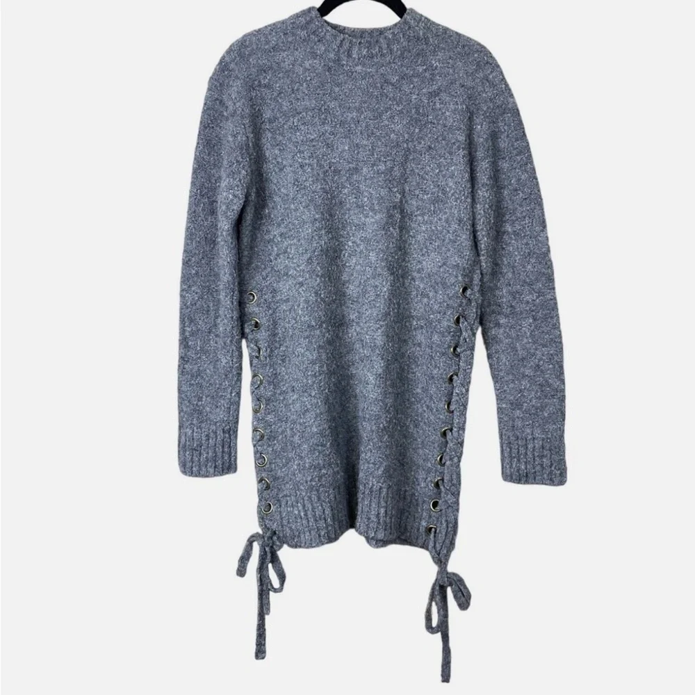 Lovers + Friends | Gray Sweater Dress Lace-up Side Ties - Picture 4 of 9